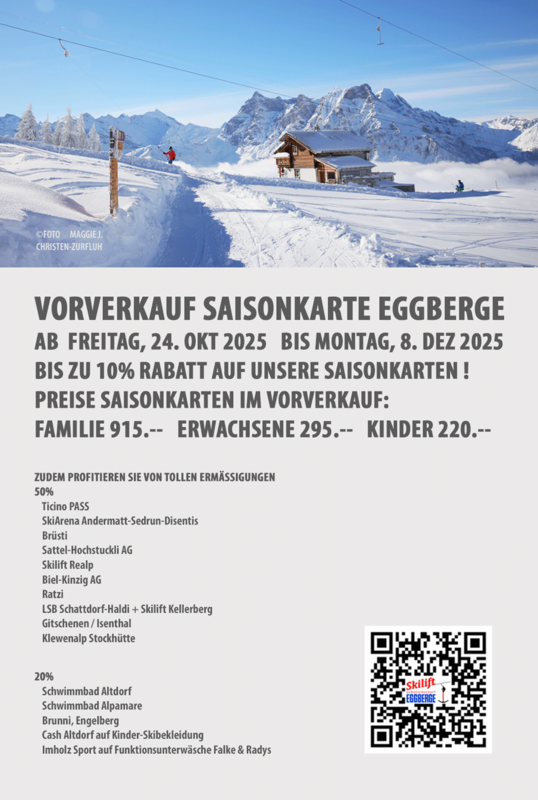 Vorverkauf Saisonkarte Eggberge ab Freitag, 24.10.2025